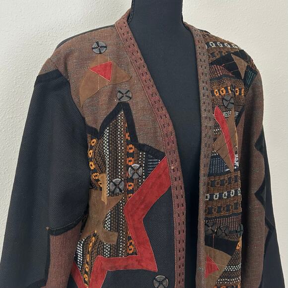 Vintage Yak Magik tapestry patchwork statement jacket hand stitched boho art M - Picture 3 of 16